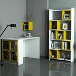 Box - White, Yellow WhiteYellow Study Desk &amp; Bookshelf