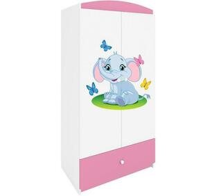 Babydreams ormar 2 vrata+1 fioka 90x57x187 cm beli/roze/print slona