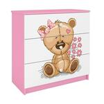 Babydreams komoda 3 fioke 81x41x80,5 cm bela/roze/print medveda