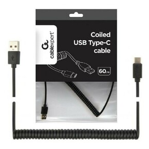 CC USB2C AMCM 0 6M Gembird Spiralni USB 2 0 AM na USB C kabl 0 6m black