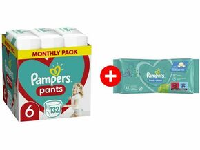 Pampers Pants mesečno pakovanje S6 132 + Gratis vlažne maramice Fresh 52
