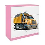 Babydreams komoda 3 fioke 81x41x80,5 cm bela/roze/print kamion