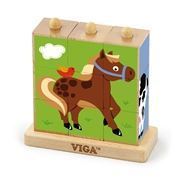 Drvene kocke puzzle s postoljem - domaće životinje (9 kom)