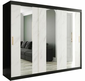 Marble ormar 3 vrata/ogledalo 250x62x200 crno/beli