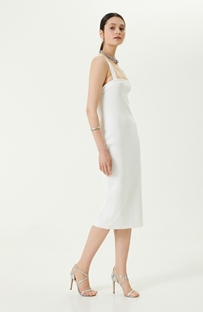 Strap Midi Length White Dress