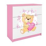 Babydreams komoda 3 fioke 81x41x80,5 cm bela/roze/print medveda 2