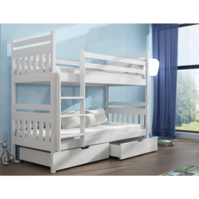 Drveni dečiji krevet na sprat Adas sa fiokom - beli - 200x90 cm