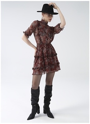 Factory Judge Collar Patterned Mini Tile Women's Dress YMN-2