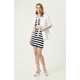 Navy Blue White Striped Mini Knit Skirt
