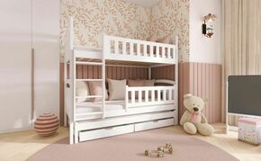 Drveni Dečiji Krevet Na Sprat Blanka Sa Tri Kreveta I Fiokom- Beli - 190*90 Cm
