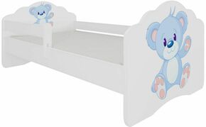 Dečji krevet Casimo + ograda 164x88x63 cm bela/motiv plavog medveda
