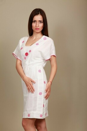 Letnja bela pamucna haljina sa vezenim detaljima ISKON mode