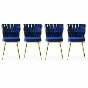 Kuşaklı - 209 V4 GoldNavy Blue Chair Set (4 Pieces)