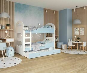Drveni Dečiji Krevet Na Sprat Dominik Sa Fiokom - 190x80 - plavi