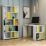 Lima - White, Yellow WhiteYellow Study Desk &amp; Bookshelf