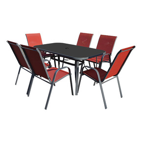 Bez brenda Baštenska garnitura sto sa crnim kaljenim staklom + 6 stolica crvene Sicilija