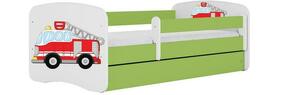 Babydreams krevet+podnica+dušek 90x164x61 cm beli/zeleni/print vatrogasni kamion