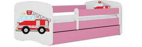 Babydreams krevet+podnica+dušek 80x144x61 cm beli/roze/print vatrogasni kamion