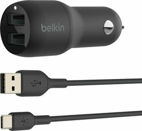 BELKIN CCE001BT1MBK dual auto punjac USB-A 24W + kabl USB-A na USB-C