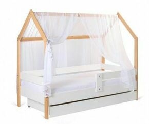 Krevet kućica sa fiokom i dušekom 160x80cm DOMEK - BELA (bukva)