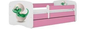 Babydreams krevet+podnica+dušek 90x164x61 cm beli/roze/print dinosaurus