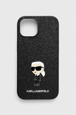 Karl Lagerfeld maska za iPhone 15 IKONIK FIXED GLITTER IKONIK LOGO METAL PIN BLACK