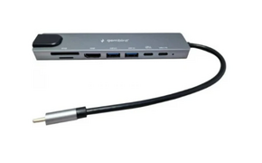 GEMBIRD USB HUB Type-C 8-in-1 multi-port adapter USB-C+USB-A+HDMI+PD+card+RJ45