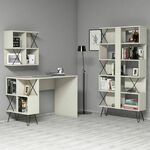 Extra 2 - Cream CreamBlack Study Desk &amp; Bookshelf