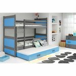 Drveni dečiji krevet na sprat Rico sa tri kreveta - sivo - plavi - 190x80 cm