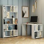 Lima - White Marble White Study Desk &amp; Bookshelf