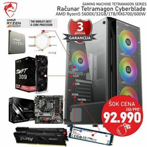 Računar Tetramagon Cyberblade AMD Ryzen 5 5600X/32GB/SSD 1TB/RX 6700 10GB/600W