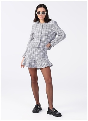 Factory Normal Waist White - Navy Tweed Women's Skirt ROTTER