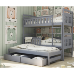 Drveni dečiji krevet na sprat Harriet sa tri kreveta i fiokom - grafit - 190 x 90 cm