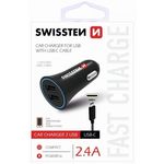 Swissten Auto punjač 2 x USB2.4A + USB-C
