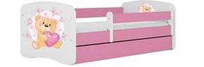Babydreams krevet+podnica+dušek 90x184x61 cm beli/roze/print medveda 2