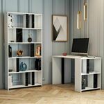 Lima - White, Black Marble WhiteBlack Study Desk &amp; Bookshelf