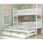 Drveni dečiji krevet na sprat Harriet sa tri kreveta i fiokom - beli - 190 x 90 cm