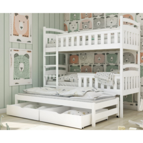 Drveni dečiji krevet na sprat Harriet sa tri kreveta i fiokom - beli - 190 x 90 cm