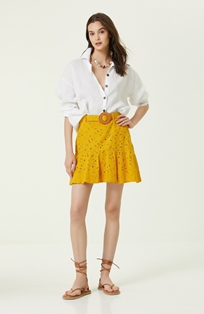 Mustard Mini Guipure Skirt