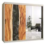 Resin II klizni ormar 2 vrata/ogledalo 200x62x200 cm crni/beli/motiv godova