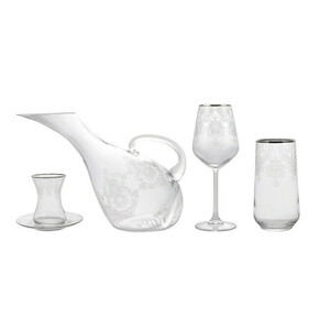 Karaca Fine Pearl Helen Platin 49 Piece Pearl Dinnerware Collection Glass Set