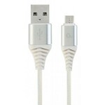 CC-USB2B-AMmBM-1M-BW2 Gembird Premium cotton braided Micro-USB charging -data cable,1m, silver/white