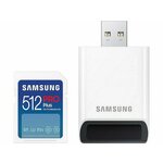 Samsung MB-SD512SB/WW SD Card 512GB, PRO Plus, SDXC, UHS-I U3 V30 Class 10, Read up to 180MB/s, Write up to 130 MB/s, for 4K and FullHD video recording, w/USB Card Reader