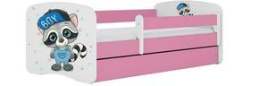 Babydreams krevet+podnica+dušek 90x164x61 cm beli/roze/print rakun