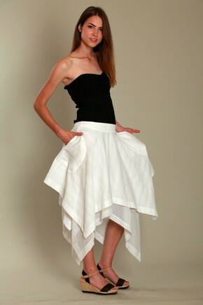 Bela asimetricna pamucna suknja sa dzepovima ISKON mode
