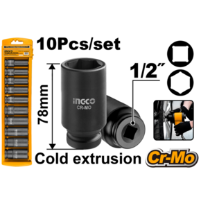 INGCO 10-delni set 1/2“ dugačkih udarnih nasadnih ključeva HKISSD12102L