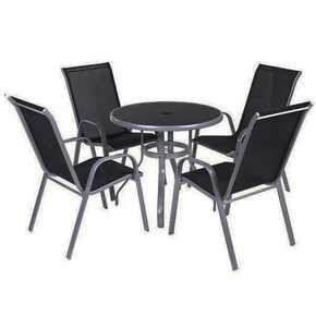 Bez brenda Baštenska garnitura sto sa crnim kaljenim staklom + 4 stolice crne Sicilija