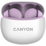 Canyon TWS-5 Bluetooth headset, with microphone, BT V5.3 JL 6983D4, Frequence Response:20Hz-20kHz, battery EarBud 40mAh*2+Charging Case 500mAh, type-C cable length 0.24m, size: 58.5*52.91*25.5mm, 0.036kg, Purple