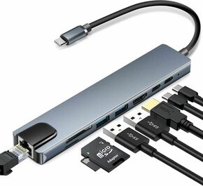 Linkom Adapter-konvertor TIP C na HDMI+2xUSB3.0+TF/SD+2xTIP C+RJ45