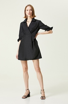 Black Long Sleeve Shirt Collar Dress